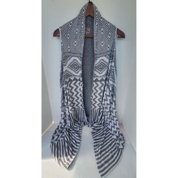 Como Vintage Vest Cardigan XL Aztec Open Front Fly Away Gray Geometric Women's - Picture 1 of 8